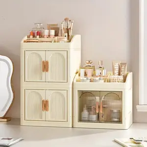 Elegant Dual-Door Cosmetic Storage Box, Multi-Layer Plastic Organizer with Drawers, Counter Makeup and Health Tools Rack, Cosmetics Organizer Storage, Beauty Supplies Organizer, No Power Needed