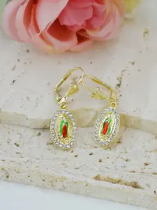Oval-Shaped Cubic Zirconia Stud Earrings, Sparkling Ear Jewelry, Gold-Plated Copper Material, Casual Style Jewelry for All Seasons, No Choking Hazard