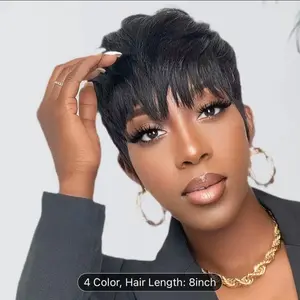 [Glueless Pixie Wig] Glueless Human Hair Women's Pixie Cut Wig with Bangs | Natural Look, Layered Short Style, No Glue Needed, Everyday & Special Events - Honey Blonde Mix (1B/27 & 1B) - Suitable for, Versatile Hairstyle, Sleek Hairstyle, Premium Hairpiec