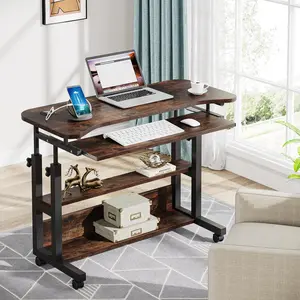 TRIBEWOOD Portable Desk with Power Outlets, Height Adjustable Side Table Sofa Couch Bedside Laptop Computer Cart with USB Charging Ports, Mobile Small Standing Desk with Keyboard Tray