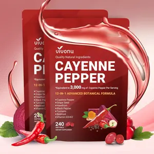 VivoNu Cayenne Pepper Softgels Supplement, Supports Leg Vein, Heart and Blood Vessel Health, with Vitamin E D3+K2 and Extracts of Grape Seed, Hawthorn, Beetroot and Others (240 Softge /1 Bag) SummerVibes