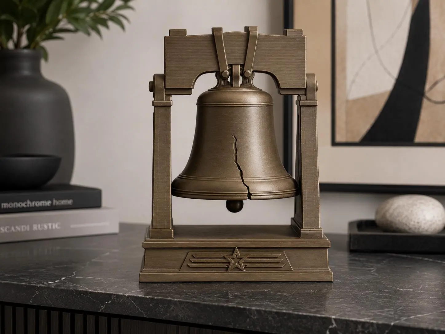 Liberty Bell 3D Printed High-Quality Plastic Historic Cracked Bell Sculpture - 4th of July Independence Day Patriotic Figurine, 6" H×4.5" W×3.3" D & 12" H×9.0" W×6.7" D Sizes, Home Decor Collectible Great Patriotic Gift Idea
