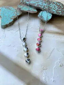 Handmade Sterling Silver & Pink Dream Mojave OR White Buffalo Drop 5 Stone Necklace