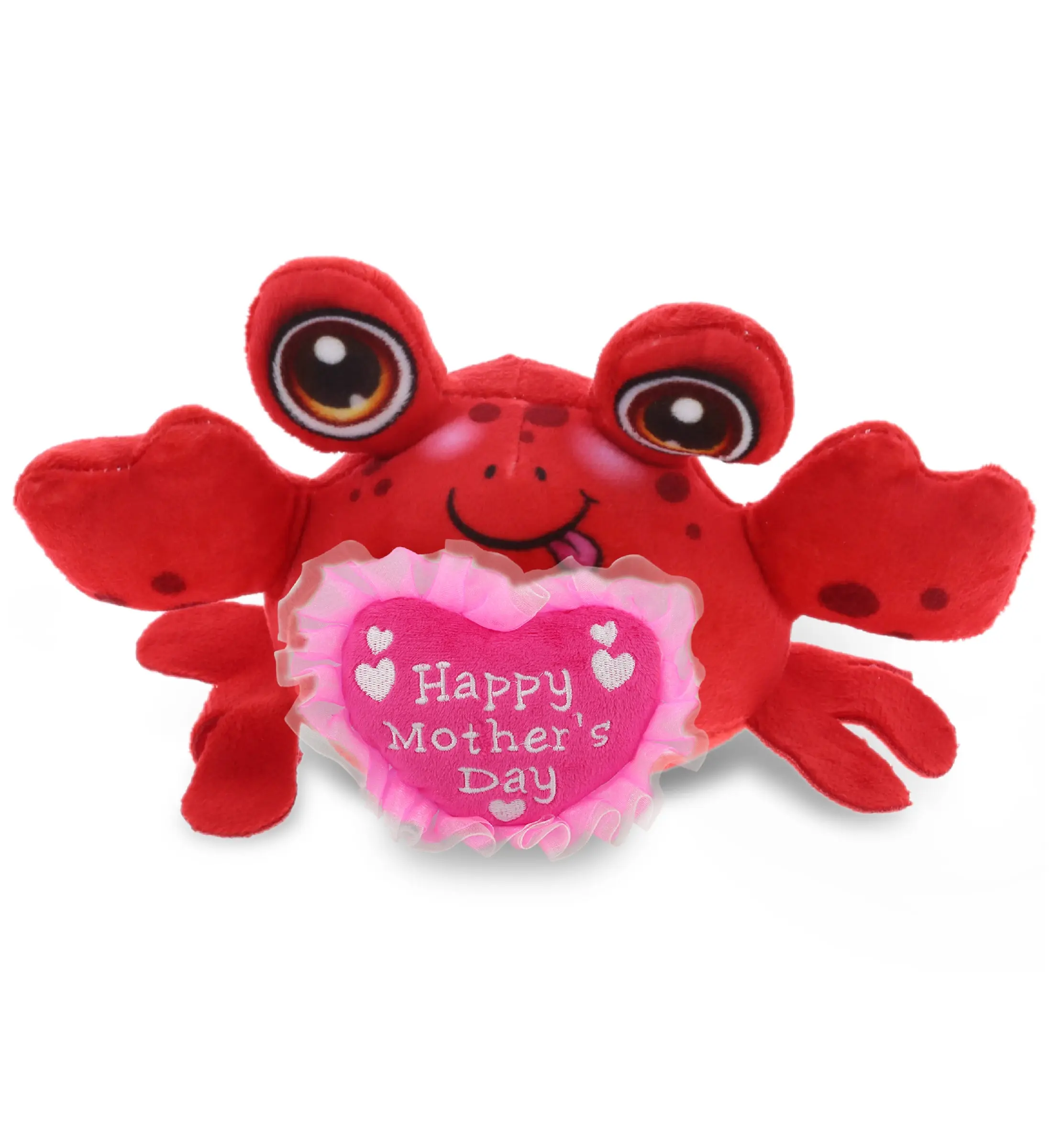 DOLLIBU 5.5in Polyester Embroidered Red Crab Plush Heart Toy - Soft Stuffed Companion, Unisex Motherhood Gift, Surface Wash with Cold Water, Ideal for Wife on Mother's Day with Message, 1 Dollibu Plush Buddies