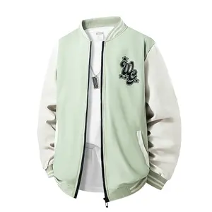 Men's Varsity Bomber Jacket - Water Resistant Casual Streetwear Zip-Up Coat, Lightweight Baseball Letterman Outerwear with Embroidered Patch & Ribbed Cuffs for Spring Fall Daily Wear
