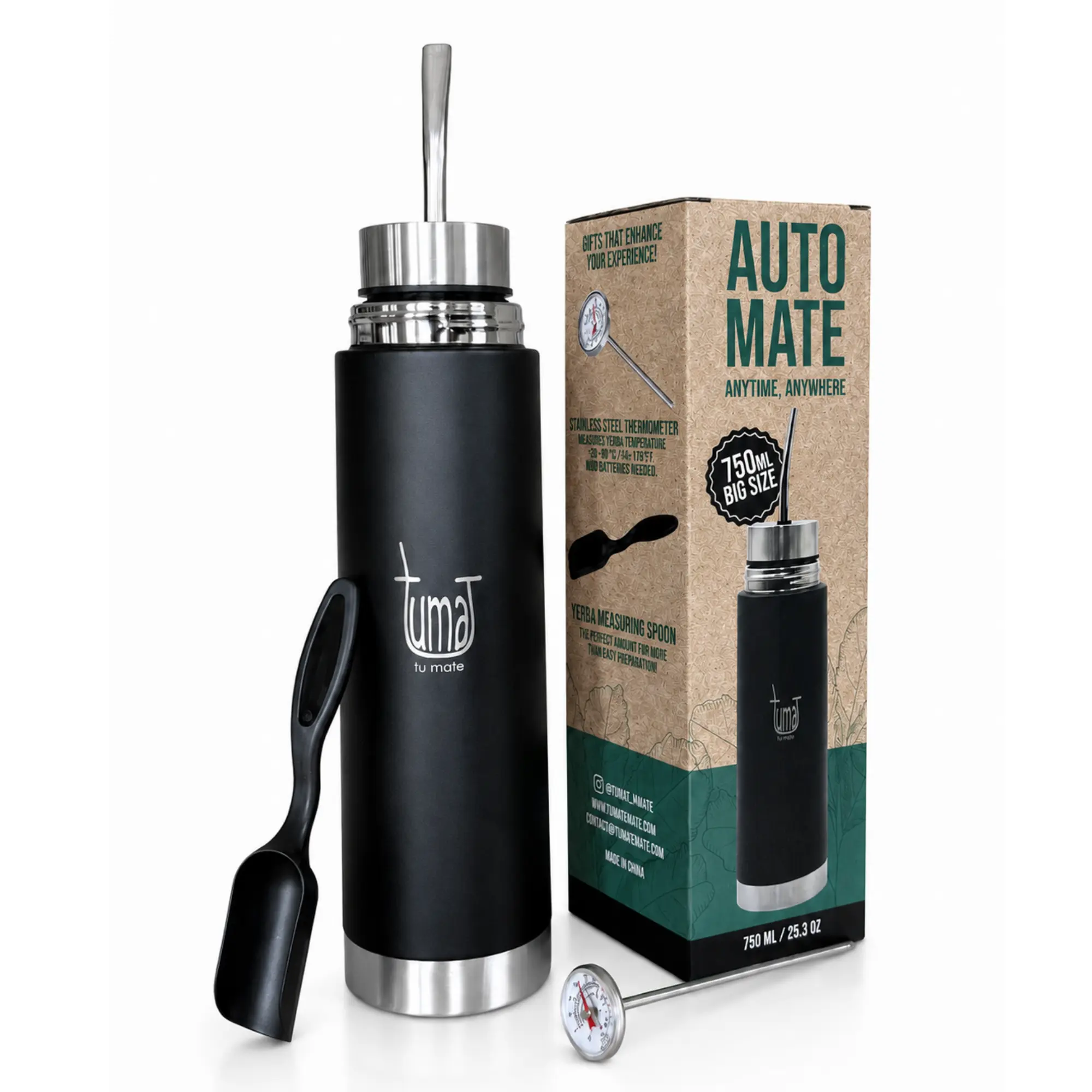 Tuma Tu Mate Auto-Mate 750 ml Yerba Mate Flask - Black
