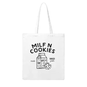 Canvas Tote Bag | MILF N Cookies Funny Print, 12oz Durable Reusable Eco-Friendly Shoulder Bag for Daily Use & Shopping