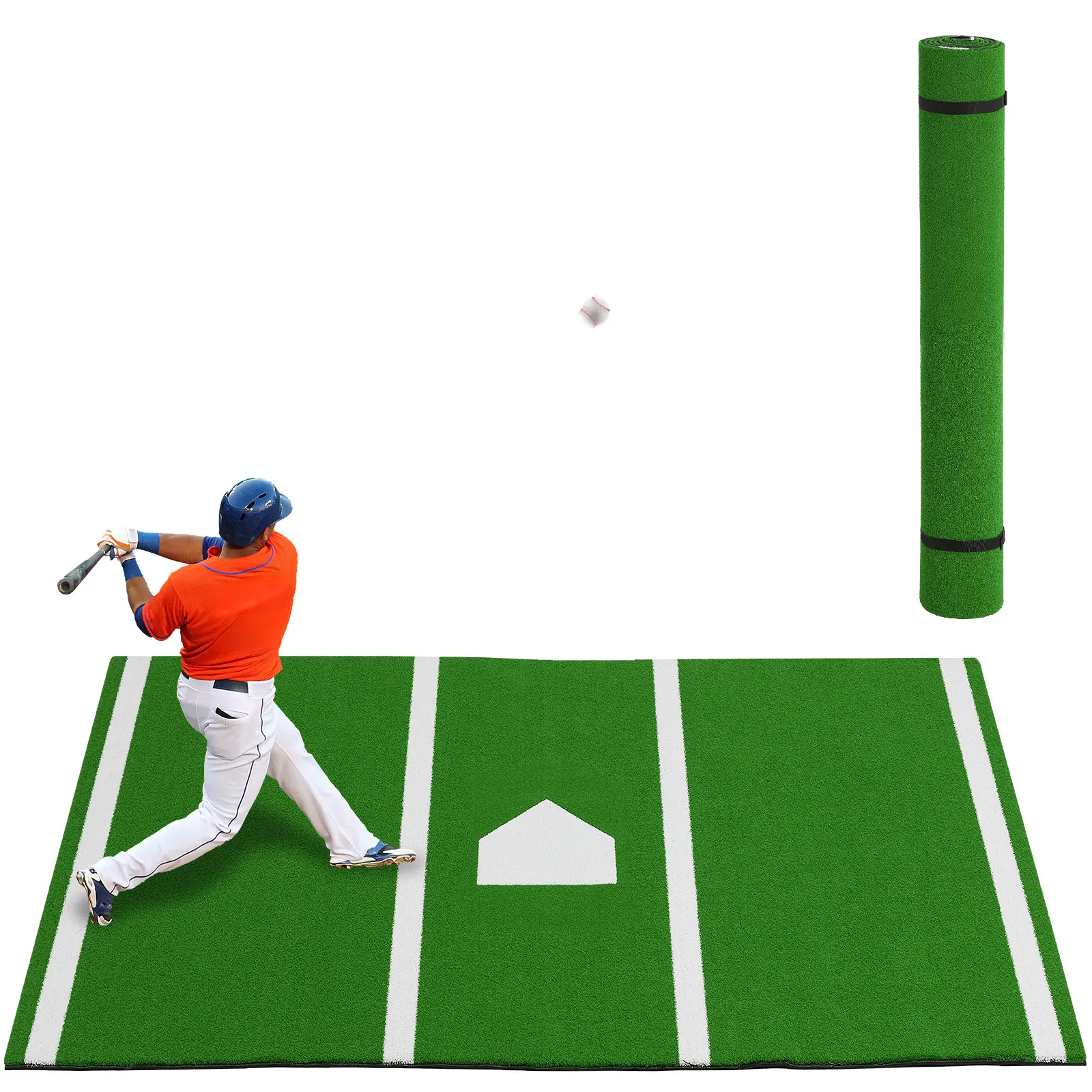 Professional Baseball and Softball Batting Mat, Hitting Training Turf with Inlaid White Home Plate, Heavy Duty Anti-Fade Artificial Grass for Indoor and Outdoor Practice