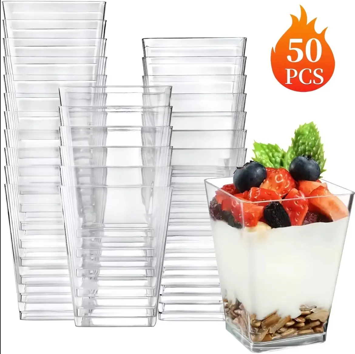Clear Dessert Containers,50 Pack 5 Oz 150ml,Cake Shooters,Snack Appetizer Bowls,Portable Stackable Durable,All-in-One Tableware,Home Kitchen Essentials,Holiday Party Decor,Graduation,Buffet Camping Supplies,Gifts For Bakers,Disposable Cups