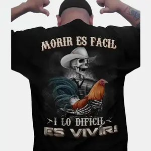 Men's Moris Es Facil Mexican Style T-Shirt, Big Rooster Gamefowl Shirt, Father's Day Ideal Gift, Shirt For Dad For Husband For HimCotton Menswear Casual Top