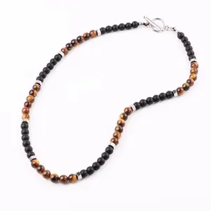 Tiger’s Eye • Onyx • Hematite Necklace | 8mm Beaded Gemstone Jewelry | 24” Protective & Grounding Necklace for Men & Women