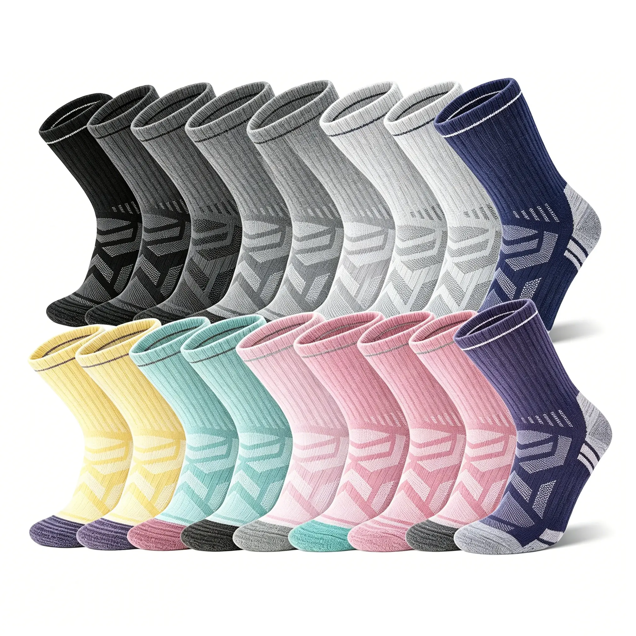 Men's & Women's Merino Wool Plain Cushioned Sports Socks - 5pairs-mixing, Enhanced Breathability, Targeted Cushioning, Thermal for Casual Outdoor Hiking