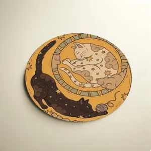 Cute Cat Pattern Mouse Pad, Round Gaming Mouse Pad, Office Desk Accessories, Non-slip Rubber Base Stitched Edge Desk Pad for Laptop Desktop