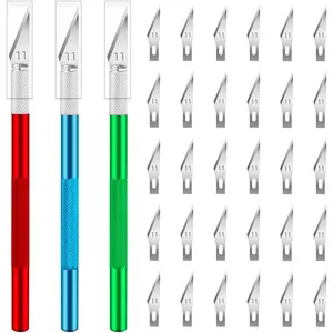 Exacto Knife Set, 3 Exacto Knives with 30#11 Extra Exacto Knife Blades, Craft Knife, Hobby Knife, Precision Knife, Exacto Knife Set for Crafts, Arts, Modeling, Scrapbooking (Red-Green-Blue)