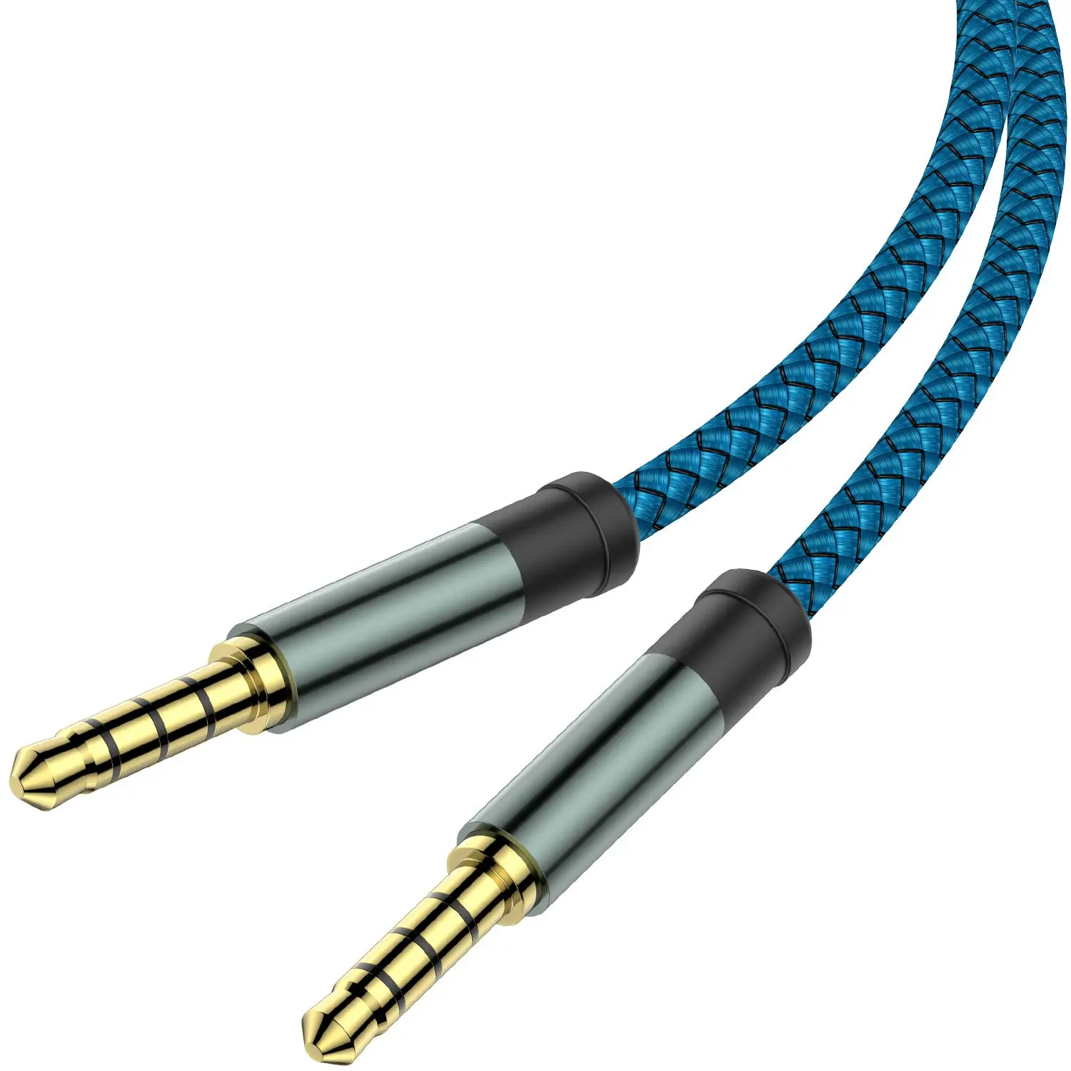 2-Pack Male-to-Male Wired TRRS 3.5mm Electronic Audio Cable, 5Ft 4-Conductor 4-Pole Nylon Braided Aux Cord with Mic & Metal Connector, Flexible Jacket Accessory for Car Stereos, Sony Headphones, High Quality Enameled Wire, Home Stereo Sound Systems