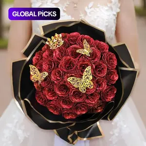 DIY Sparkling Rose Bouquet, Glitter Flowers Bouquet, Artificial Glitter Flower, Artificial Flower Plant, Eternal Shine Blue Roses, Anniversary, Engagement and Wedding Gift #GLOBAL PICKS