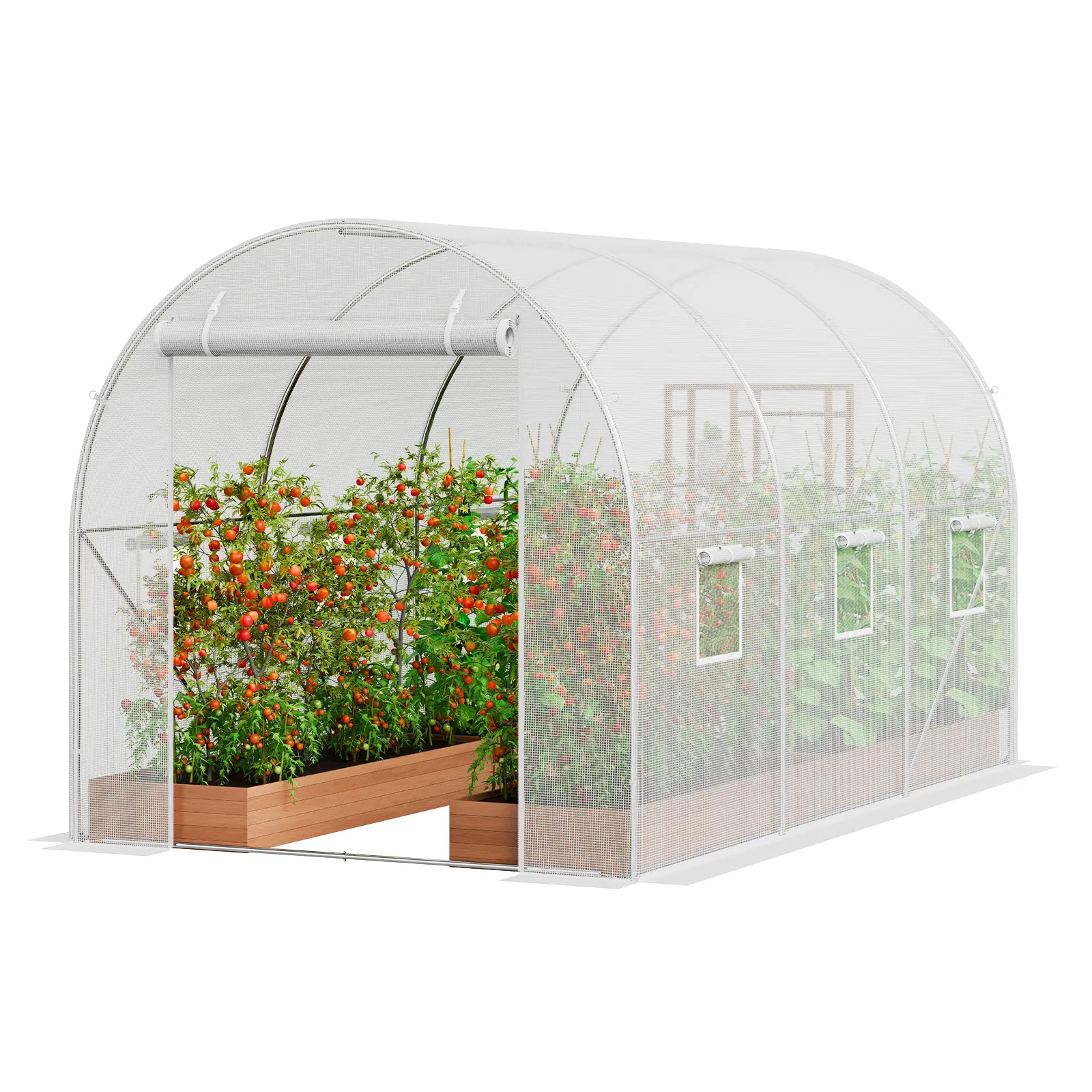 【summerfinds】VEVOR Walk-in Tunnel Greenhouse, 9.6x6.4x6.2 ft Hoop House Greenhouse Tunnel, Plant Hot House with Galvanized Steel Frame, White PE Cover, Roll-up Zipper Door and 6 Windows for Outdoor, Heavy Duty Greenhouse