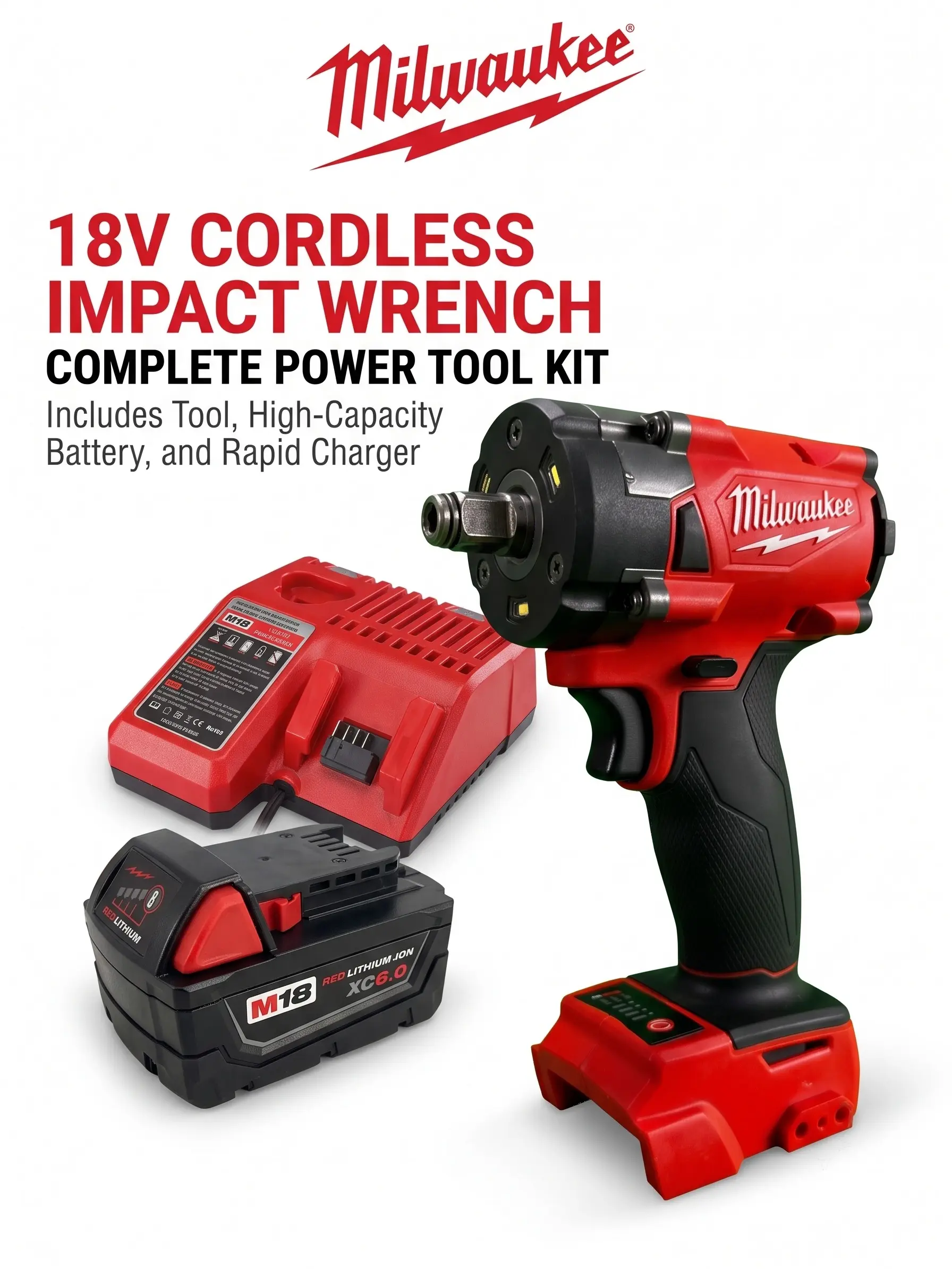 Milwaukee M18 Brushless Motor 1/2" Compact Impact Wrench (Tool Only) - 4-Speed, 300Nm High Torque, Tools for Mechanics, Ideal for Nuts/Chassis, Tight Spots, Mechanical Assembly