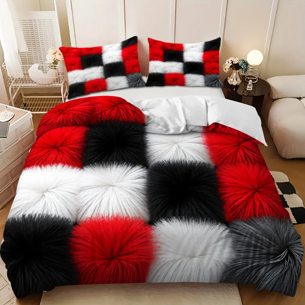 Bedding 3-piece set - Bedding Sets 3PCS plush plaid patchwork design down comforter set (1 comforter cover + 2 pillowcases, filling not included), a gift for family and friends, soft and comfortable, suitable for home bedrooms and guest rooms.