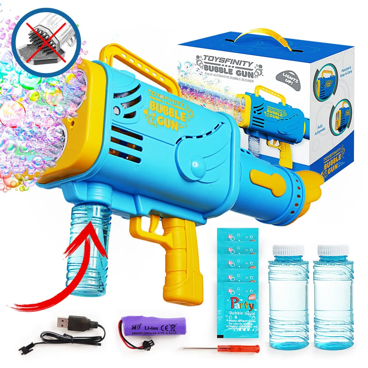 Toysfinity Bubble Gun toys Electric Bazooka Bubble Maker for Kids Ages 3-12 & Adults with 3 Powerful Fans 5000 Bubbles per Minute LED Lights & 1200mAh Battery Best Birthday Party Favor Family Entertainment