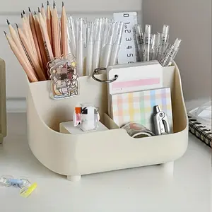 5-grid Desktop Storage Box, Large Capacity Simple Solid Color Stationery & Cosmetics Storage Box, Multi-functional Desk Storage Box for Home Office, Desk Accessories, Desk Organizer, Work Organizer