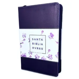 Biblia para Mujer con Cierre Letra Grande 12 puntos RV1960 imit. lila y flores con indice