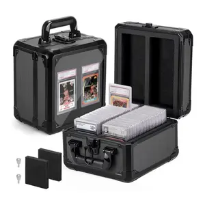 Aluminum Trading Card Storage Case with Display Window – Lockable Slab Holder for Graded Cards, Toploaders & Sleeved Collections (Portable Collector Carry Case)