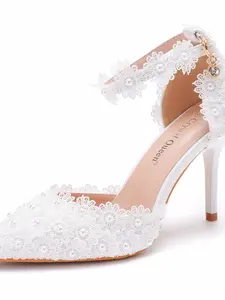 Elegant High Heels Lace Trim Party Dance Shoes, Fine Heel Wedding Bridal Shoes, Bridesmaid Shoes, Formal Evening Wear