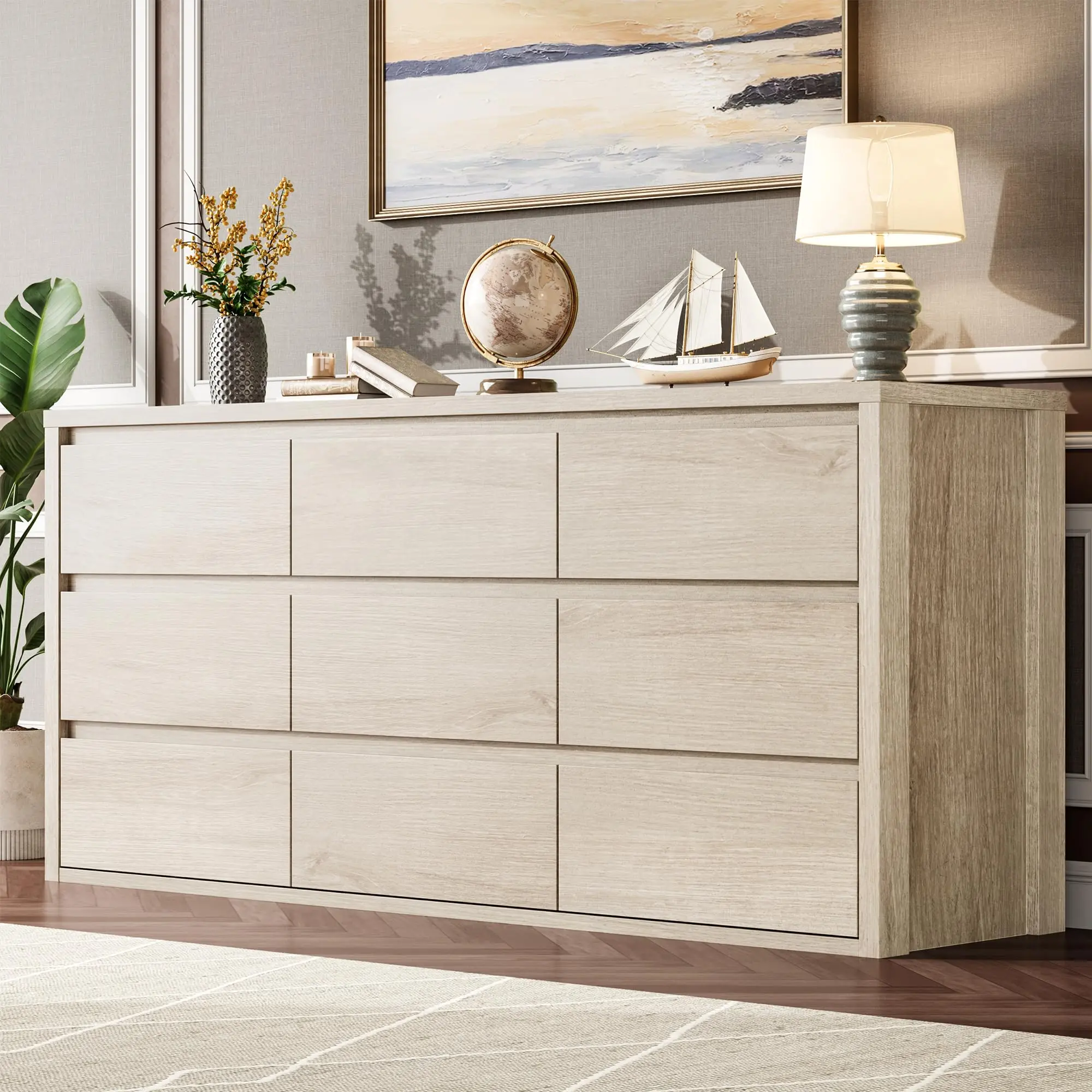 Gaomon 9-Drawer Bedroom Dresser - Wide Modern Wooden Furniture, Modern Storage Cabinet & Sideboard with Large Storage for Bedroom, Living Room, Modern Storage Cabinets