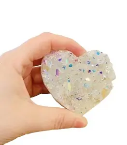 Angel Aura Quartz Gift Set with Complimentary Selenite ~ Heart Rock Crystal Cluster ~ 190 grams ~ Specimen ~ Quartz Geode ~ Decorative Stone Figurine ~ Home Decor