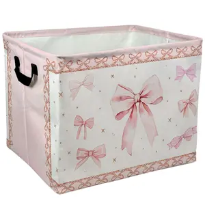 Pink Bow Pattern Storage Baskets Storage Boxes Home Decor Storage Clothes Organization And Storage Home Decor Storage Holiday Gifts， Laundry Hamper，Shelf Baskets，Organizer For Toys， Books，Laundry Baskets