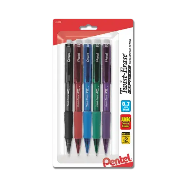 Twist-Erase Express Mechanical Pencils, 0.7mm Lead, Assorted 5-Pack