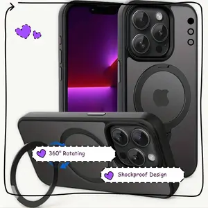 Slim Hard Clear Smartphone Casing, 360-Degree Rotating Ring Stand Cellphone Case Compatible with iPhone 17/16/15/14/13/12 Plus Pro Max, MagSafe Car Mount & Wireless Compatible, Shockproof Creative Phone Accessories for Desktop Meetings/Video Calls Protect
