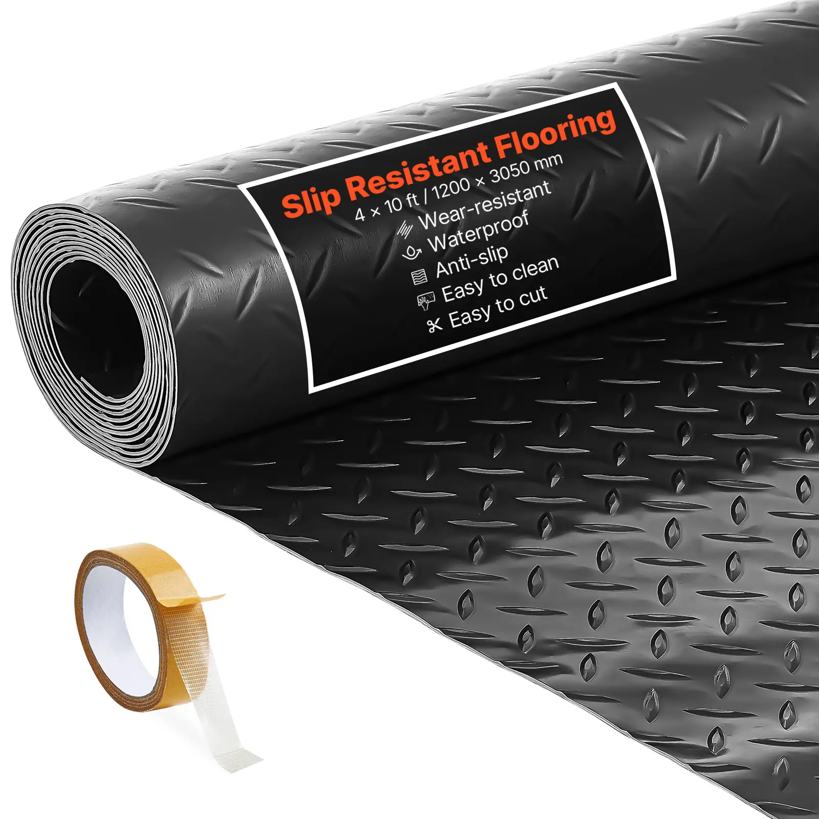 【DealsForYouDays】VEVOR Garage Floor Roll,4 x 10 ft Garage Flooring Mat2.2 mm Thickened PVC Diamond Plate Floor Protector Mat with Double-sided TapeNon-SlipEasy to Clean for WarehouseGymsTrailerBlack