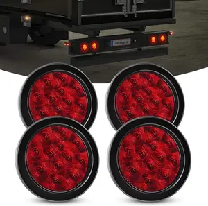 Nilight 4PCS 4" 12LED Red Round Stop Brake Turn Tail Lights - Surface-Mount with Grommet Plugs, IP67 Waterproof for Trucks, RVs, Led Blinker