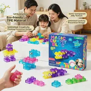 28/40/56 pcs Magic Gummy Bloc Soft Building Blocks for Kids, TPE Sensory Soft Building Stacking Toys, Transparent Jelly Bricks For Children, Creative Building Blocks