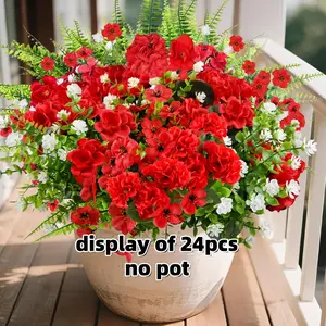 12/24 Bundles Artificial Decorative Geraniums Flowers, Artificial Flower Bouquet, UV Resistant Fake Geranium Silk Flower, Realistic Faux Plants Outdoors for Garden Porch Patio Decor