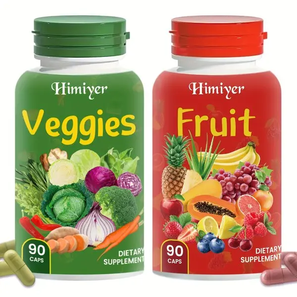 (1/3 Sets), Natural Balance of Fruits And Vegetables - Complete Food Supplements, Containing Superfood Fruits And Vegetables Suitable for Women, Men And Teenagers - 90 Fruit Capsules 90 Vegetable Capsules - 1 Set/3 Sets