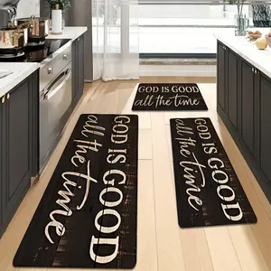 "God is Good" Kitchen Mat - Rustic Weathered Pine Design Inspirational Floor Rug, Non-Slip Rubber Backing Low Profile Christian Home Decor for Kitchen Sink, Entryway & Laundry Room