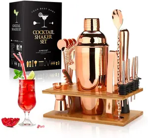 Rose Gold Lux Set Cocktail Shaker Set With Stand