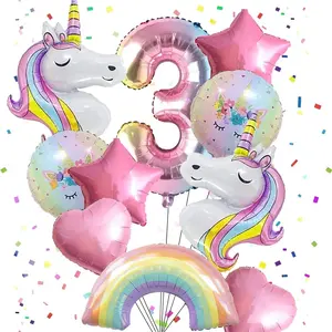 Unicorn Balloons Unicorn Birthday Party Decorations for Girls Foil Balloons Set Macaron and Rainbow Balloon Wedding Baby Shower ,Cartoon Colorful Unicorn Aluminum Foil Balloon Set, Gradient Rainbow Unicorn Balloons, Digital Balloon Kit, Party Decorations