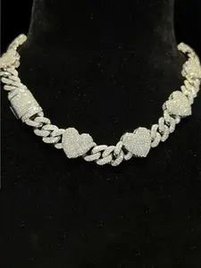 VVS1 Lab Diamond Heart Cuban Chain Hip Hop Chain VVS Diamond Chain BustDown Cuban Necklace Rapper Miami Men's Cuban Chain Gift Chain