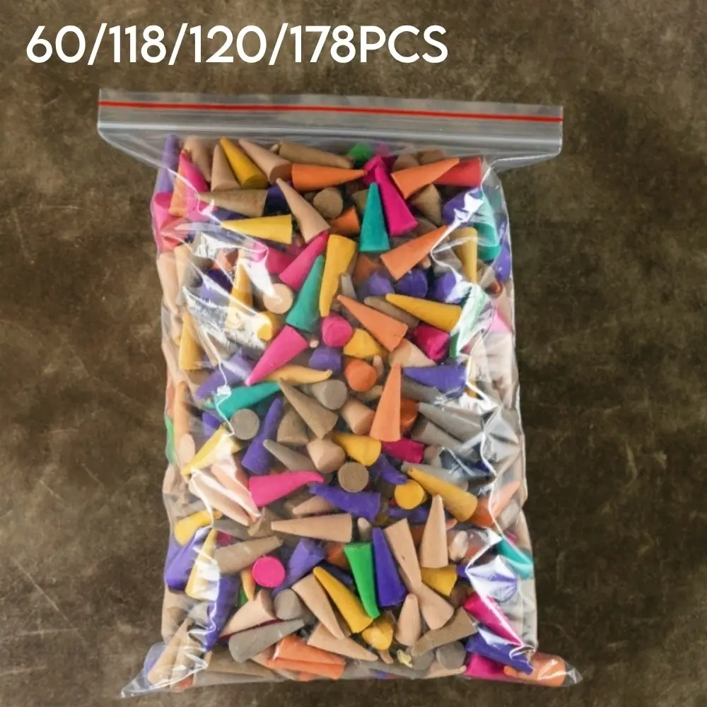 Mix Color Backflow Incense Cones Set 60/118/120Pcs Natural Aromatherapy Waterfall Bullet Cones for Relaxation Home Fragrance Yoga Meditate, Aromatic Scents, Stress Relief Incense Pods with Wooden Lid Storage Jar Gift Pack