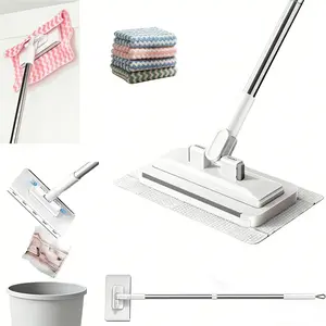 Snap Grip Mini Mop with Long Handle – Zero Touch Flat Mop for Wet & Dry Cleaning, Includes Mop with Disposable Mop Pads, Locking Head for Floors, Walls, Corners & Tight Gaps