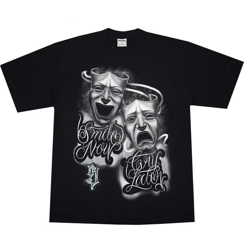Smile Now Cry Later Chicano Clothing Cholo Gangster T-Shirt for Men Streetwear Lowrider Graphic Tee Cotton Material Perfect Gift for Summer