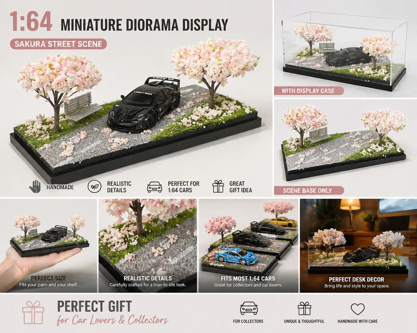 Sakura Themed Handmade 1:64 Scale Diorama Display Case For Diecast Car