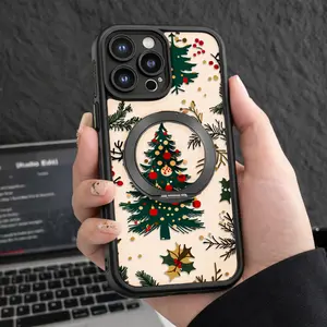 Christmas Tree Phone Case With Pop Socket Beige Christmas Tree And Holly Pattern For Iphone 17 16  Air Plus  Max pro other model lovely  slim shockproof cover pocket-friendly cellphone cover  protective holiday best gift xr accessory protection