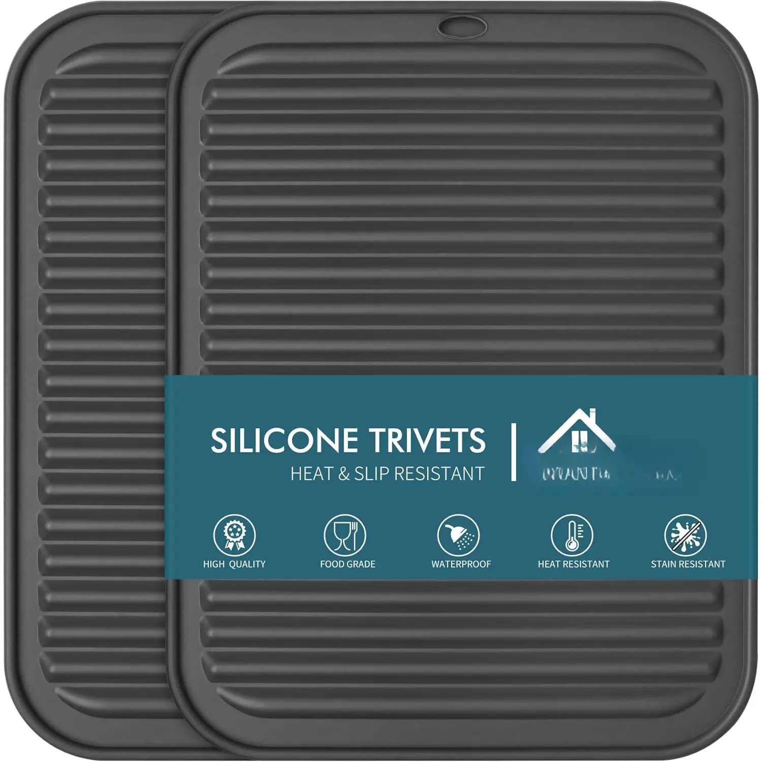 Trivets for Hot pots and Pans, Heat Resistant for Kitchen Counter Dish Drying Mat, Set of 2 Dark Grey