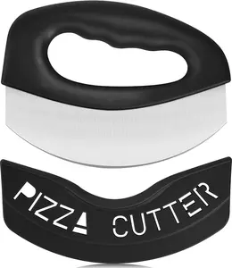 Urbanstrive Heavy Duty Stainless Steel Pizza Cutter with Cover, Super Sharp Blade Pizza Knife Pizza Cutter Rocker, Perfect Kitchen Gadgets for Pizza Cutting Home Essentials (Black)