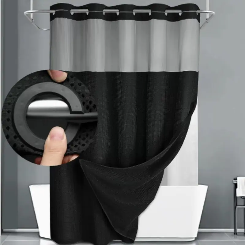 Double Layer Large Ring Waffle Bath Curtain, Waterproof Anti-Mold Shower Divider, Dry Wet Separation, Bathroom Privacy Screen, Shower Essentials